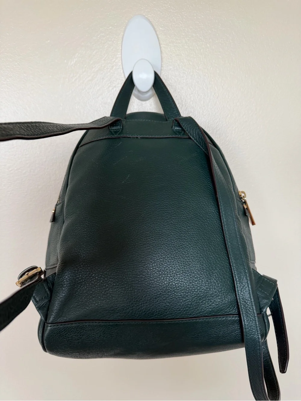 MICHAEL KORS Green Pebbled Leather Backpack Gold Hardware Zipper Inner Pocket